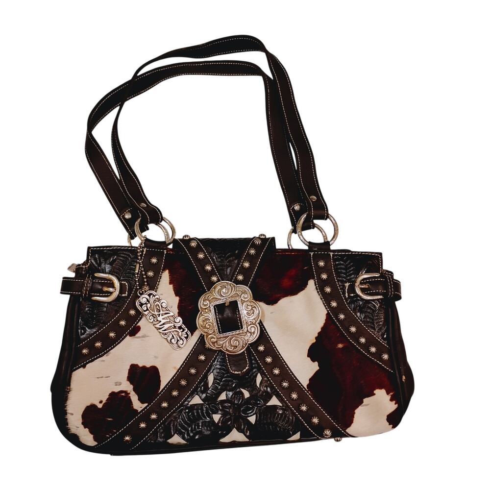 AMERICAN WEST GENUINE LEATHER COWHIDE METAL STUDED PURSE PLEASE READ FLAWED